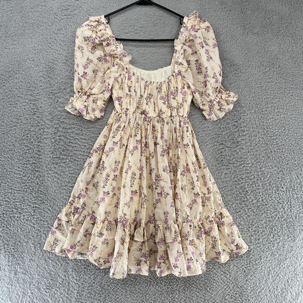 LPA Floral‎ Cottagecore Dress Womens XS Puff Sleeve Ruffle Mini Garland Boho